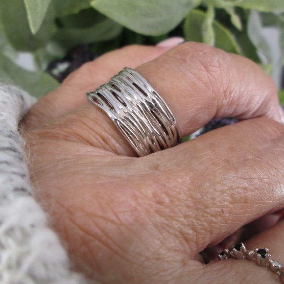 925 Sterling Silver Women's Ring,Thick Ring, Wide Band, 925 Stamped,Woven Ring - Picture 2 of 8